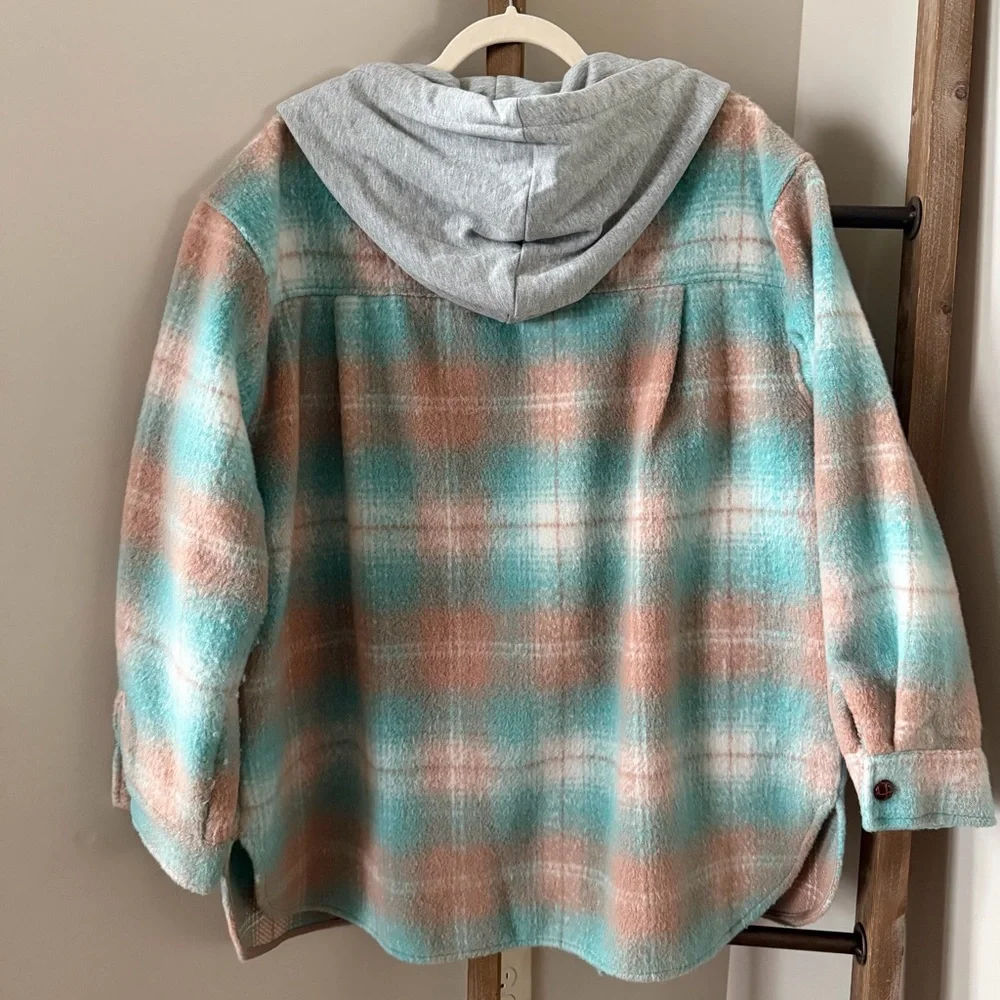 Allie Rose Hooded Plaid Shacket - Size L